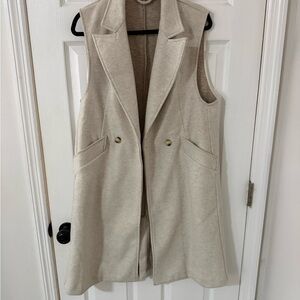 Chic Cream Long Sleeveless Vest, Size M